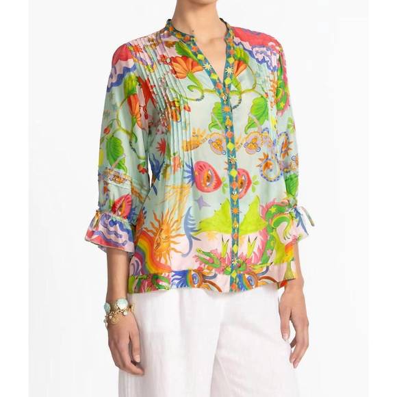 NEW JOHNNY WAS vacanza v-neck blouse in multi - Picture 1 of 3